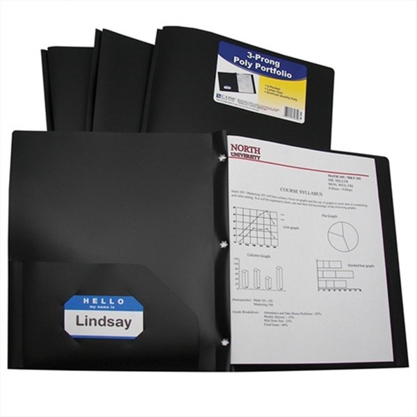 C-Line Products C-Line Products 33961BNDL12EA Two-Pocket Heavyweight Poly Portfolio Folder with Prongs  Black - Set of 12 Folders 33961BNDL12EA